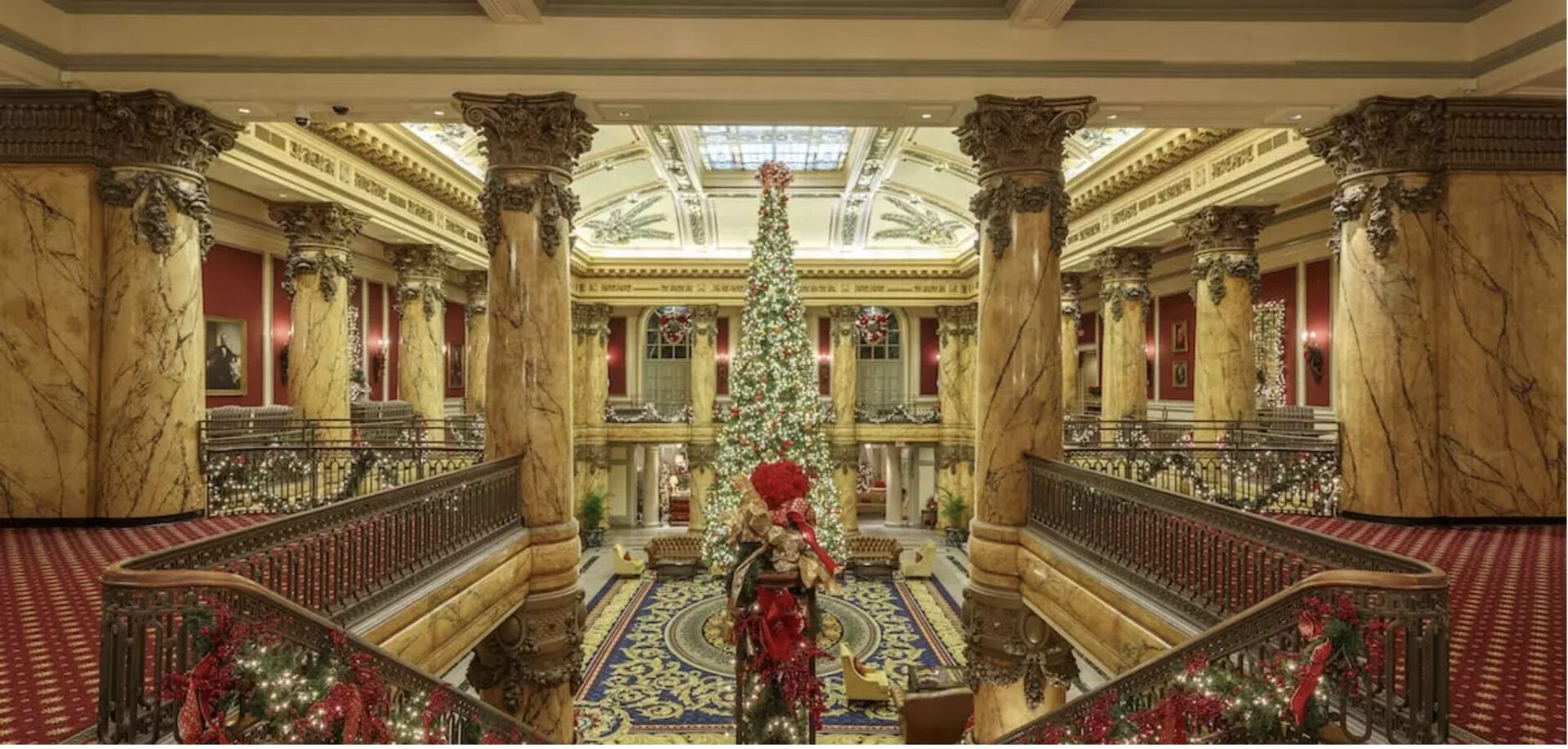 interior of The Jefferson Hotel at Christmas